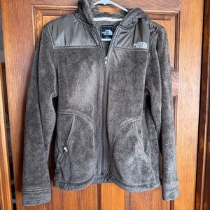 The North Face women’s Brown Fleece Jacket hooded
